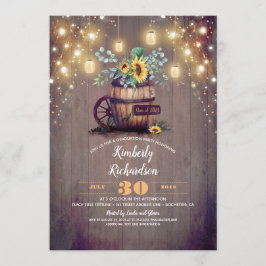 Invitación Sunflowers y Mason Jar iluminan la graduación rúst