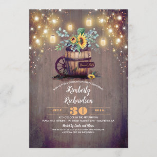 Invitación Sunflowers y Mason Jar iluminan la graduación rúst