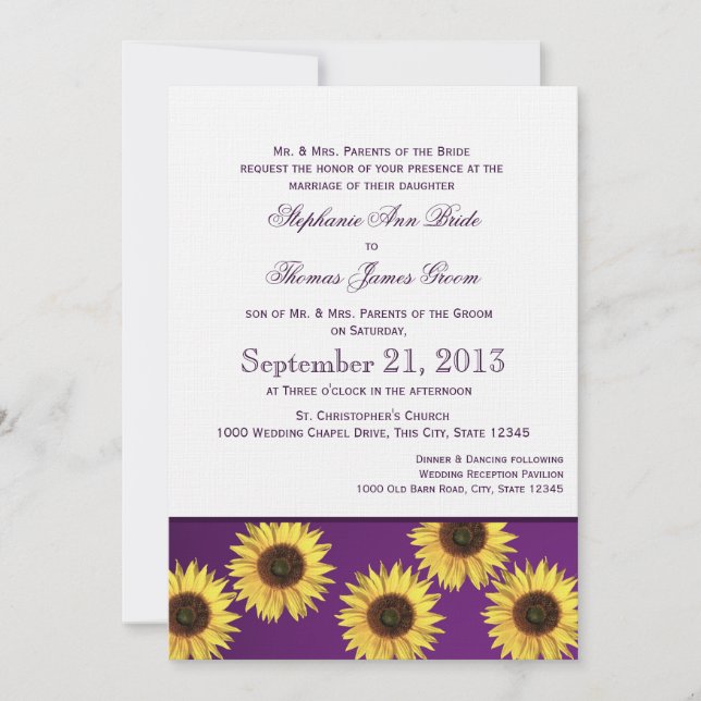 Invitación Sunflowers y Purple Country Wedding (Anverso)