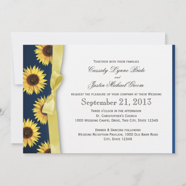 Invitación Sunflowers y Ribbon Country Wedding (Anverso)