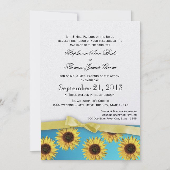 Invitación Sunflowers y Ribbon Country Wedding (Anverso)