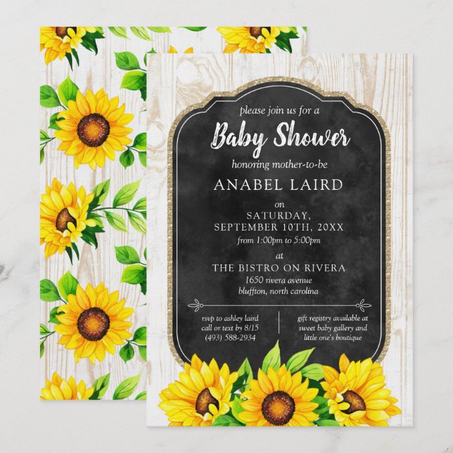 Invitación Sunflowers y Rustic Wood Country Farm Baby Shower (Anverso / Reverso)