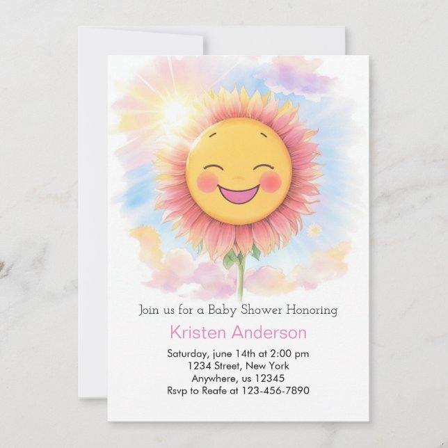 Invitación Sunflowers y Smile Sunshine Chica Baby Shower (Anverso)