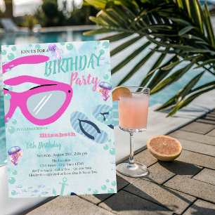 Invitación Sunglass Flip flops Sea Summer Birday Party