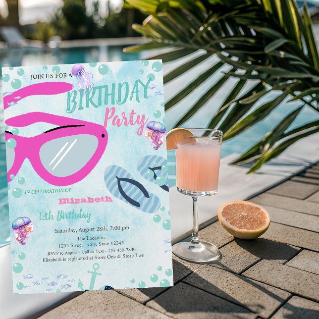 Invitación Sunglass Flip flops Sea Summer Birday Party (Subido por el creador)