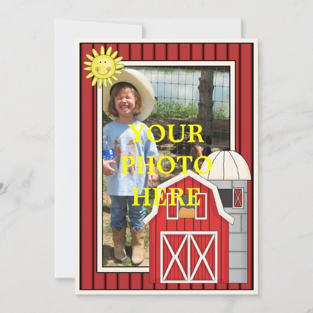 Invitación Sunny Day Red Barn - Fiesta infantil o Baby Shower (Anverso)