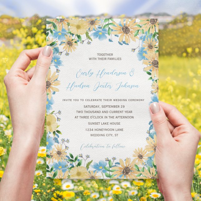 Invitación Sunny Elegance Blue Sky Watercolor Floral Boda (Subido por el creador)