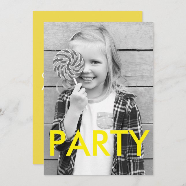 Invitación Sunny Fun Guay Minimal Modern Photo Birthday (Anverso / Reverso)