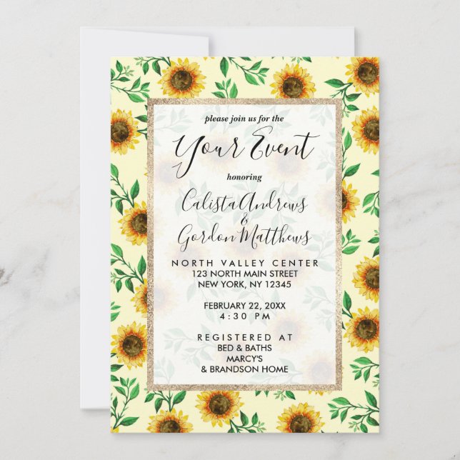 Invitación Sunny Neon Pastel Yellow Sunflower patrón (Anverso)