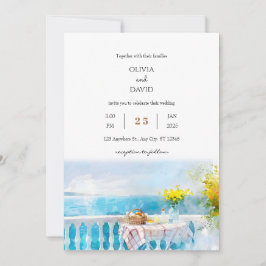 Invitación Sunny Ocean View Breakfast Balcony Beach Wedding