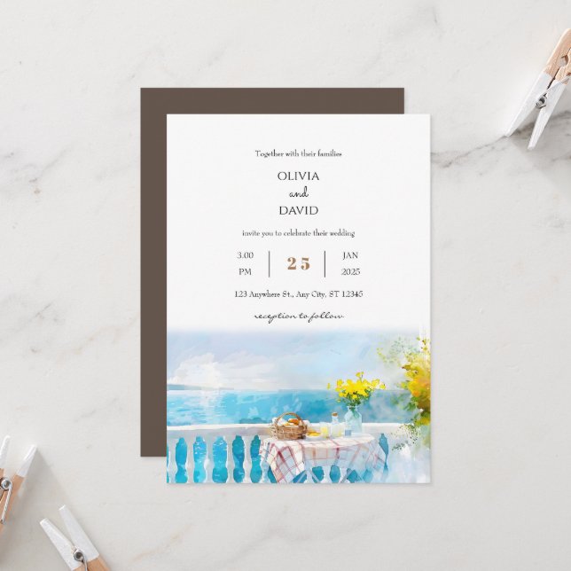 Invitación Sunny Ocean View Breakfast Balcony Beach Wedding (Anverso/Reverso In Situ)