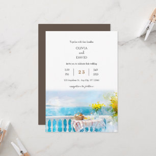 Invitación Sunny Ocean View Breakfast Balcony Beach Wedding