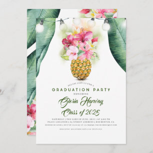 Invitación Sunny Pineapple Floral Vase Beach Graduation Party