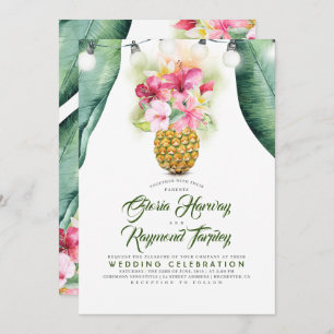 Invitación Sunny Pineapple Floral Verano Vase Beach Wedding