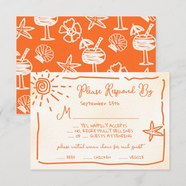 Invitación Sunny Tropical Hand Drake Wedding RSVP (Anverso / Reverso)