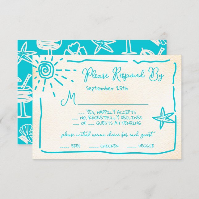 Invitación Sunny Tropical Hand Drake Wedding RSVP (Anverso / Reverso)