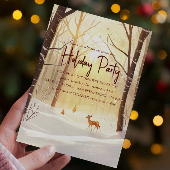 Invitación Sunny Winter Woods Y Fiesta De Vacaciones De Cerfs (Subido por el creador)
