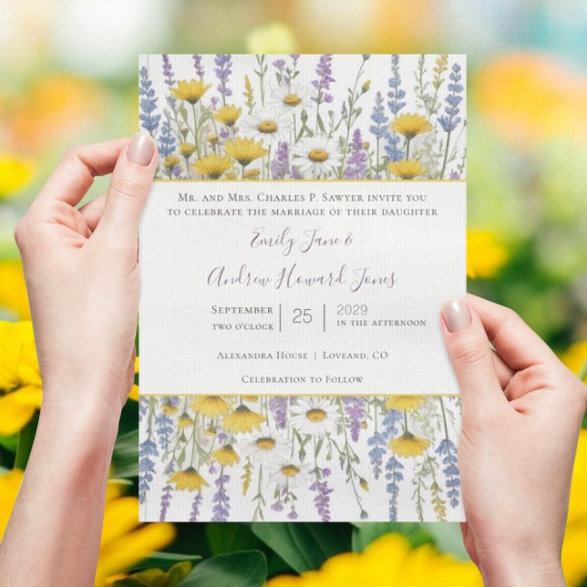 Invitación Sunny Yellow Elegance Lavender Love Wildflower (Subido por el creador)