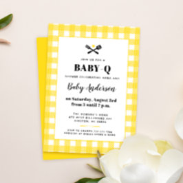 Invitación Sunny Yellow Gingham Plaid Baby Shower BBQ