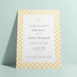 Invitación Sunny Yellow Gingham tradicional Baby Shower