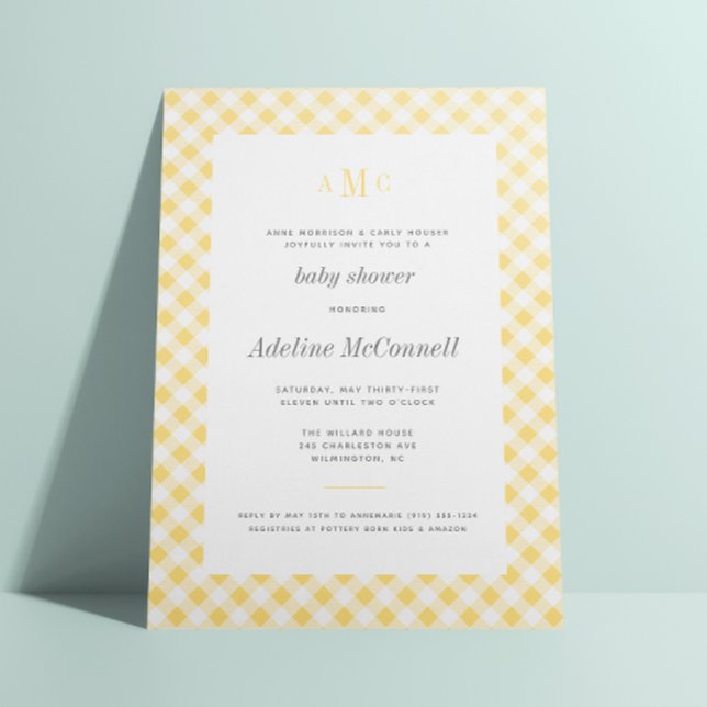 Invitación Sunny Yellow Gingham tradicional Baby Shower (Subido por el creador)