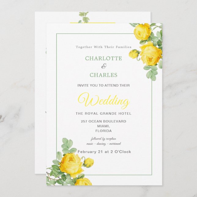 Invitación Sunny Yellow Roses Floral Elegant Photo Boda (Anverso / Reverso)