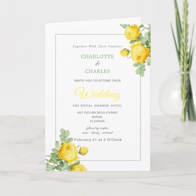 Invitación Sunny Yellow Roses Floral Elegante Boda (Anverso)