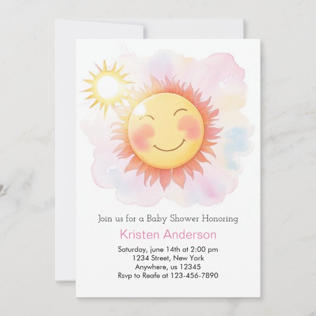 Invitación Sunrays y Sunlight Chica Baby Shower (Anverso)
