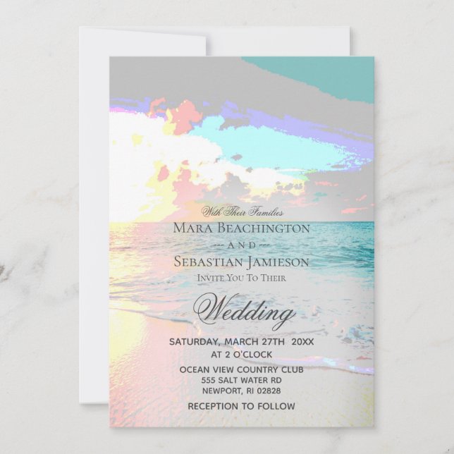 Invitación *~* Sunrise Artsy Pastel Beach Sunset Boda (Anverso)