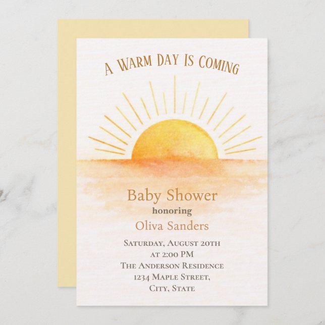 Invitación Sunrise Baby Shower Modern (Anverso / Reverso)