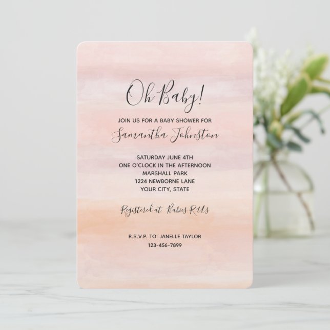 Invitación Sunrise Peach Rubor Pink Baby Shower (Anverso de pie)