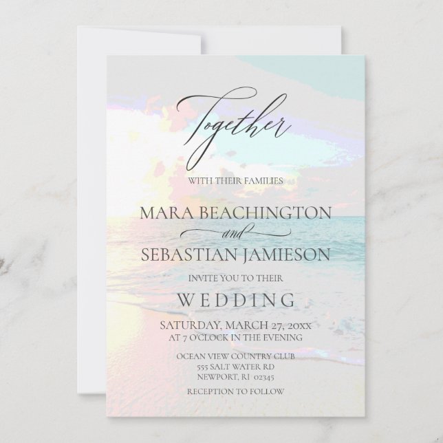 Invitación *~* Sunrise Romantic Pastel Beach Sunset Boda (Anverso)