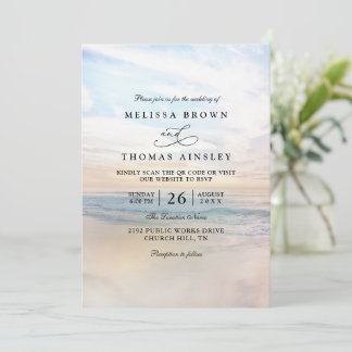Invitación Sunset Beach Elegant Modern QR Code Wedding