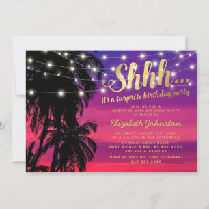 Invitación Sunset Beach Glam Surprise Fiesta de Cumpleaños