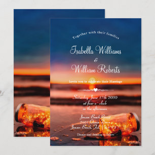 Invitación Sunset Beach Mason Jar Blue Night Boda
