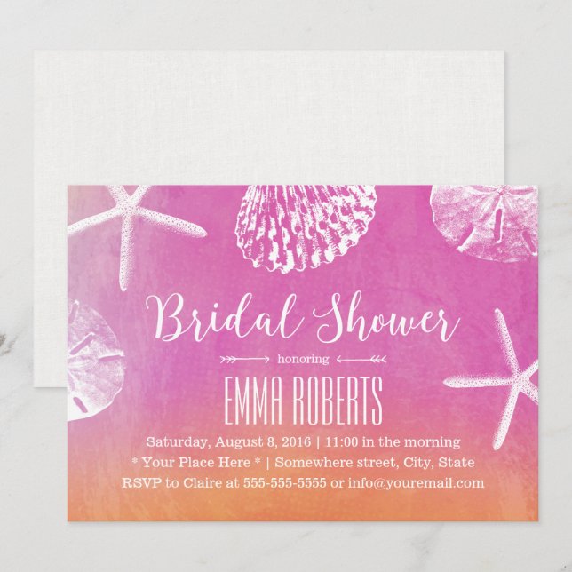 Invitación Sunset Beach Seasheles Watercolour Bridal Shower (Anverso / Reverso)