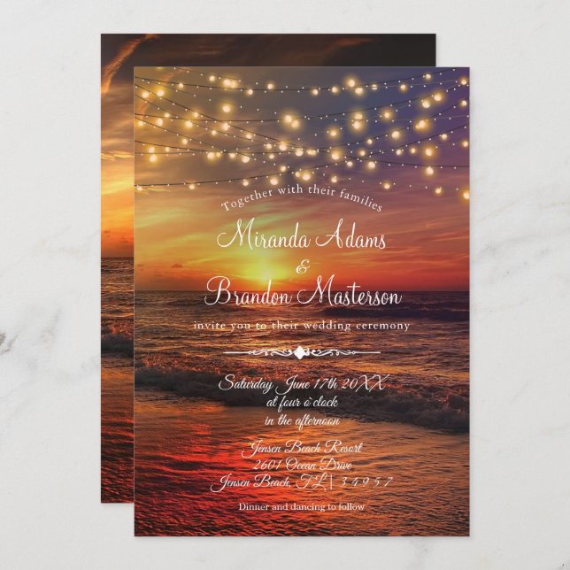 Invitación Sunset Beach String ilumina ceremonia de verano Bo (Anverso / Reverso)