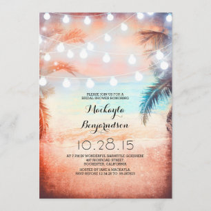 Invitación Sunset Beach & String Lights Brights Brights Showe