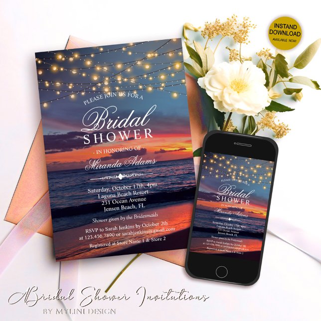 Invitación Sunset Beach String Luces Veraniegas Brillantes Du (Subido por el creador)