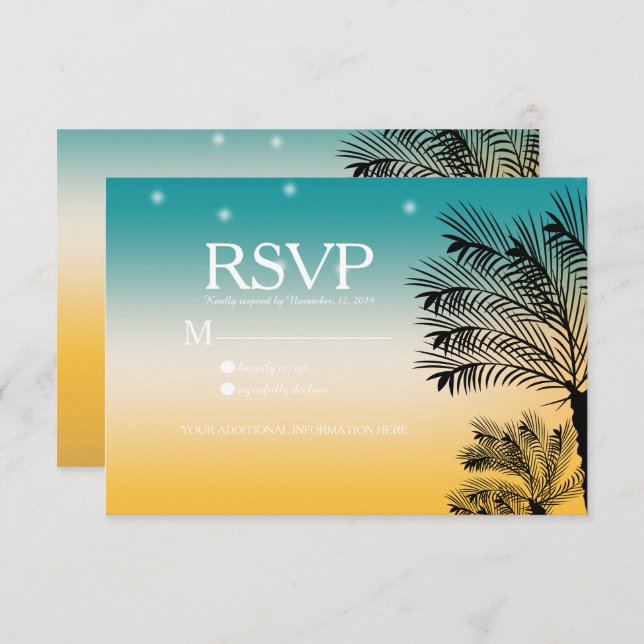 Invitación Sunset Beach Tropical Palm Trees Boda (Anverso / Reverso)