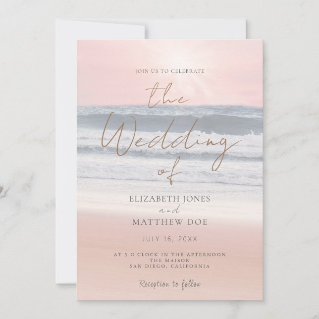 Invitación Sunset Beach Wedding Beachfront Wedding Invitation (Anverso)