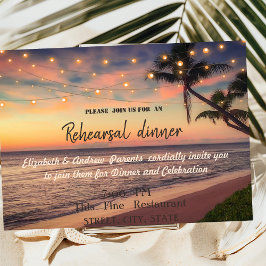Invitación Sunset Beach Wedding,Palm,Luces Cena de ensayo