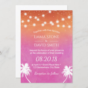 Invitación Sunset Beach Wedding Palm Trees Elegante acuarela