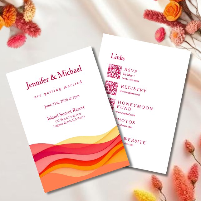 Invitación Sunset Color Waves Modern Wedding All in One (Sunset Color Waves Modern Wedding All in One Invitation )