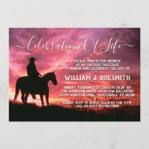 Invitación Sunset Cowboy Horse Funeral Memorial Service