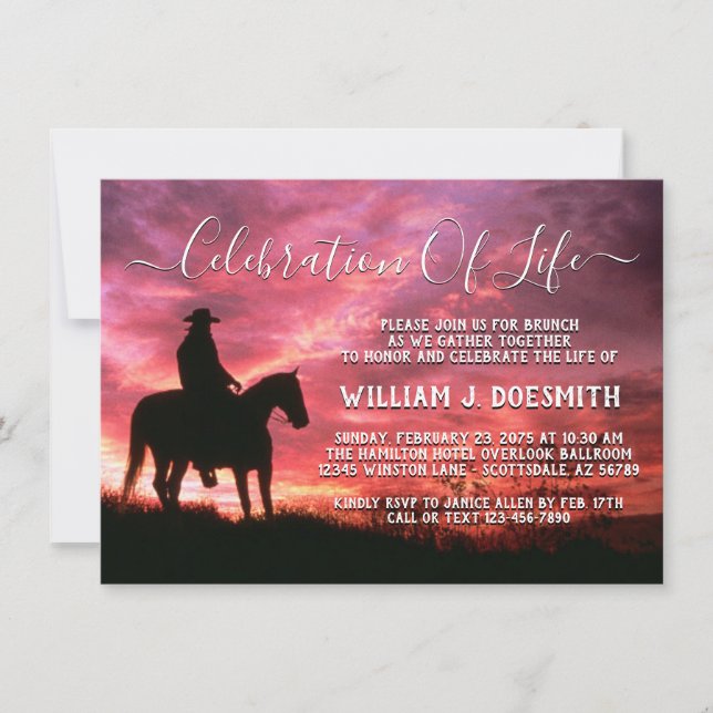 Invitación Sunset Cowboy Horse Memorial Funeral (Anverso)