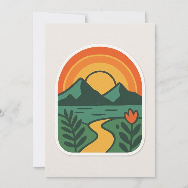 Invitación Sunset natural retro - Montaña vintage (Anverso)