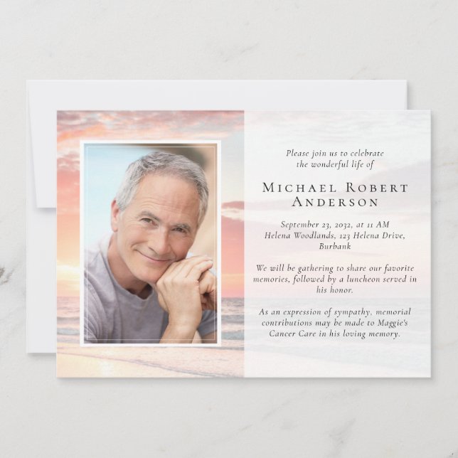 Invitación Sunset Ocean Photo Funeral Invita (Anverso)