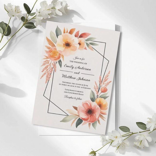 Invitación Sunset Orange Floral Frame Wedding Invitation (Subido por el creador)