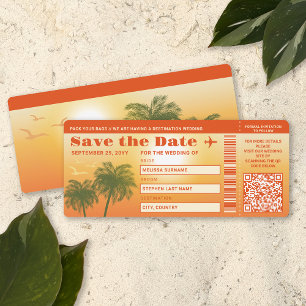 Invitación Sunset Palm Trees Faux Boarding Pass Guardar La Fe